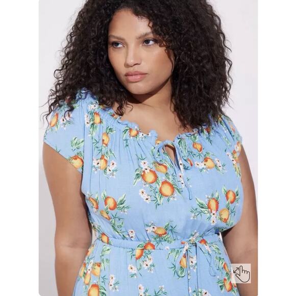 Torrid Orange Grovw Women’s Maxi Dress Sz 2 Blue Oranges Summer Vacation Resort - Picture 7 of 15